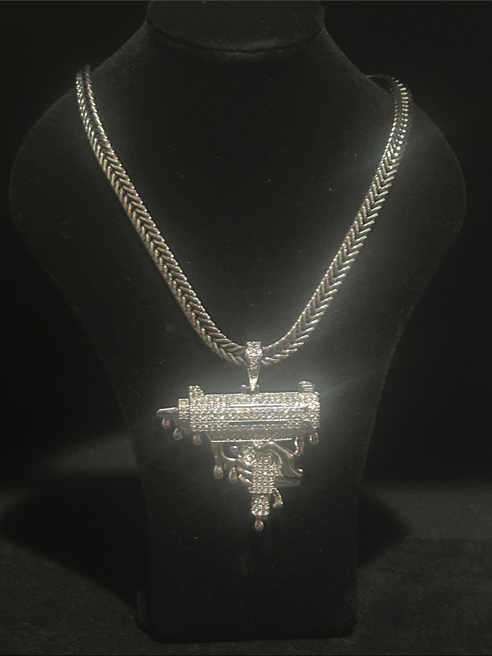 Sterling Silver Tone Pistol Pendant Necklace - Silver